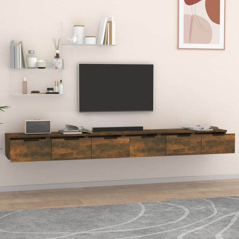 vidaXL 2 db füstös tölgy színű szerelt fa faliszekrény 102x30x20 cm