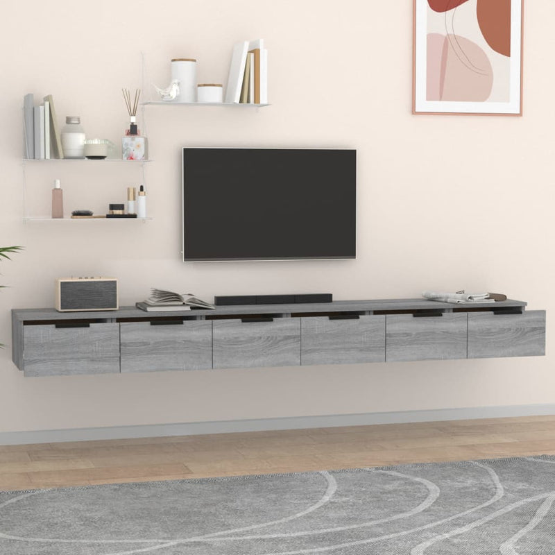 vidaXL 2 db szürke sonoma színű szerelt fa faliszekrény 102x30x20 cm