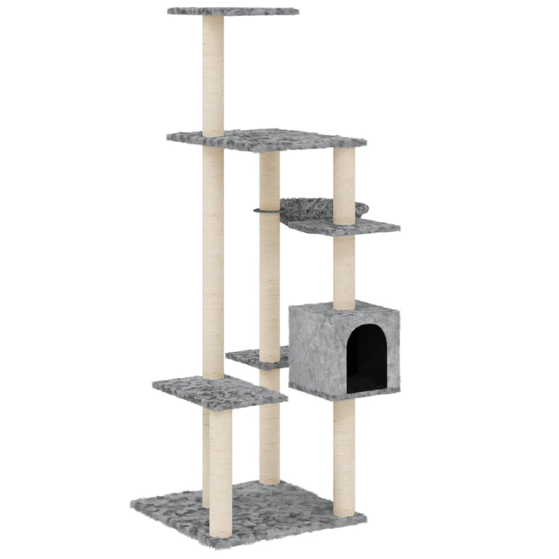 vidaXL világosszürke macskabútor szizál kaparófákkal 142 cm