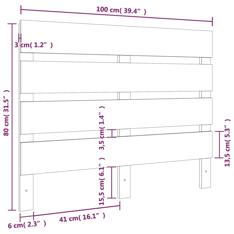 vidaXL fekete tömör fenyőfa fejtámla 100 x 3 x 80 cm