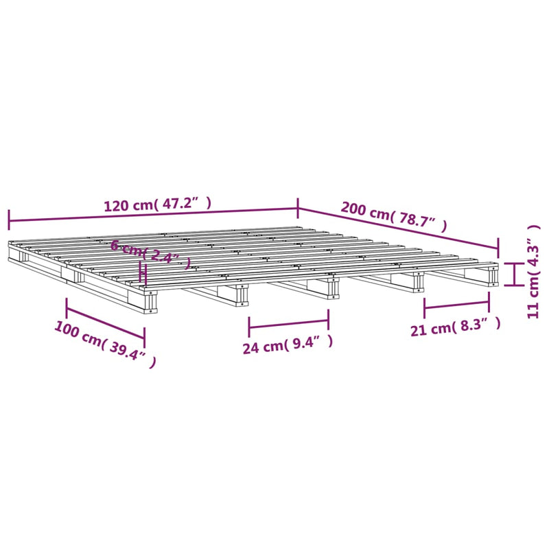 vidaXL fekete tömör fenyőfa raklapágy 120 x 200 cm