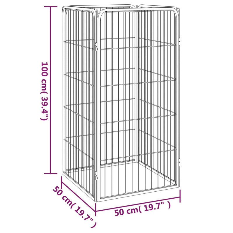 vidaXL 4 paneles fekete porszórt acél kutyakernel 50 x 100 cm