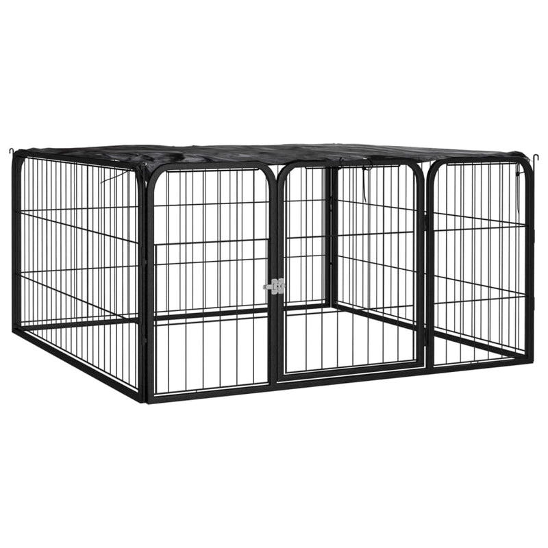 vidaXL 4 paneles fekete porszórt acél kutya járóka 100 x 50 cm