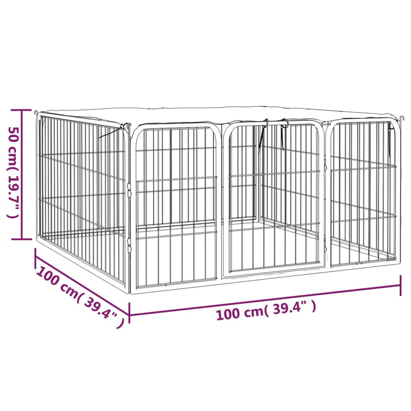 vidaXL 4 paneles fekete porszórt acél kutya járóka 100 x 50 cm