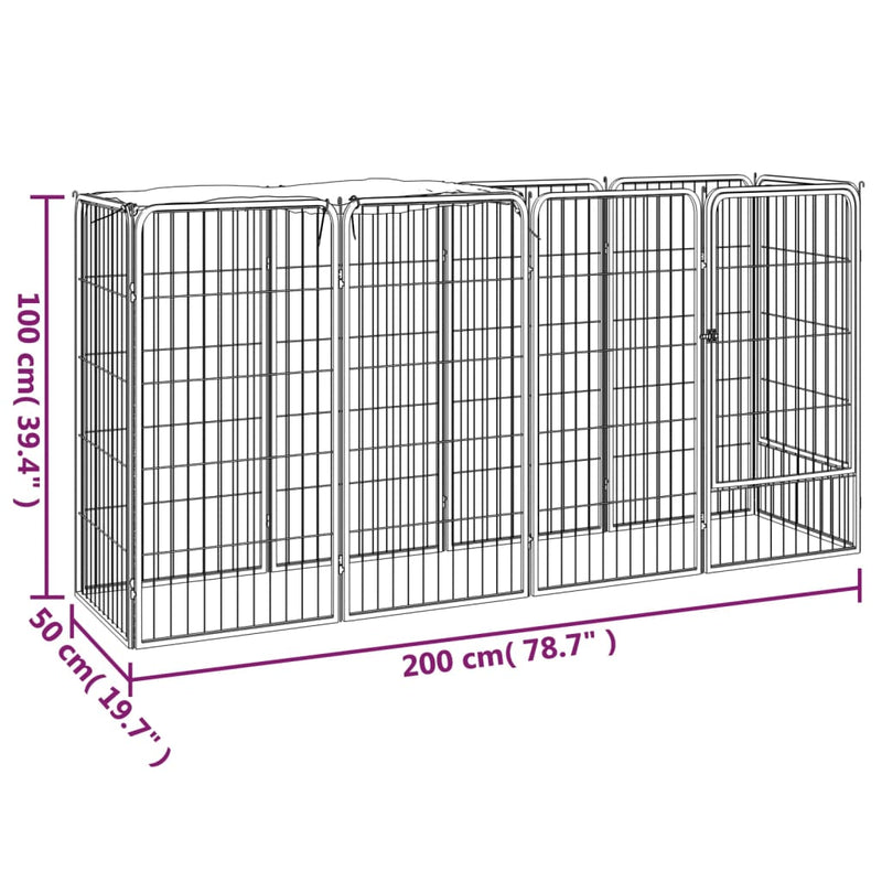 vidaXL 10-paneles fekete porszórt acél kutyakennel 50 x 100 cm