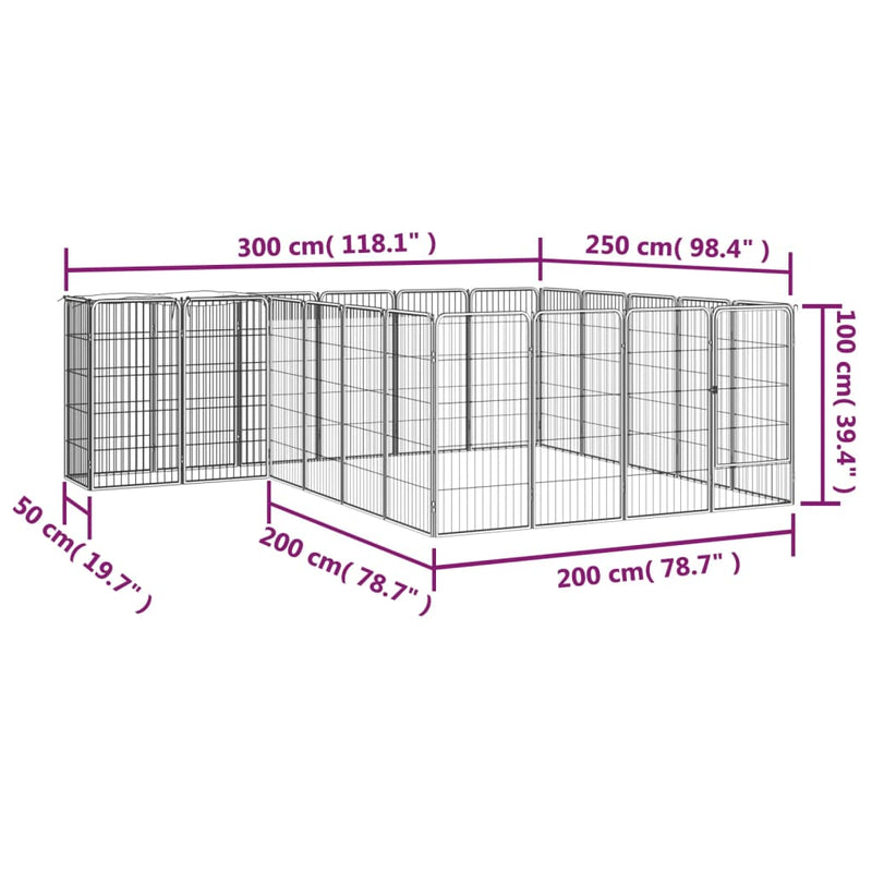 vidaXL 22-paneles fekete porszórt acél kutyakennel 50 x 100 cm