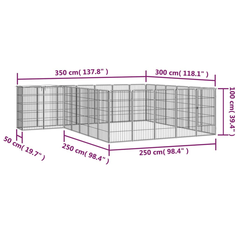 vidaXL 26-paneles fekete porszórt acél kutyakennel 50 x 100 cm