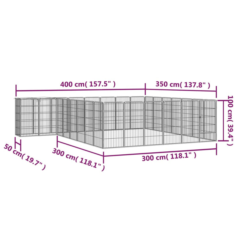 vidaXL 30-paneles fekete porszórt acél kutyakennel 50 x 100 cm