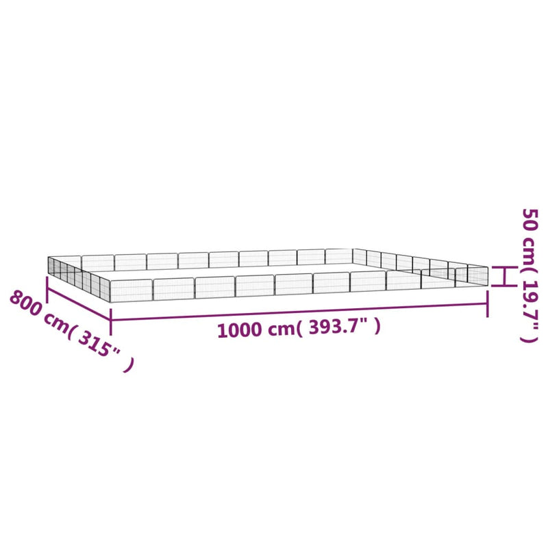 vidaXL 36-paneles fekete porszórt acél kutyakennel 100 x 50 cm