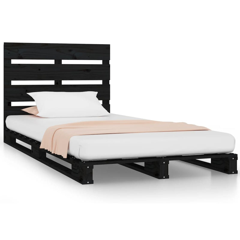 vidaXL fekete tömör fenyőfa ágykeret 75x190 cm (Small Single)