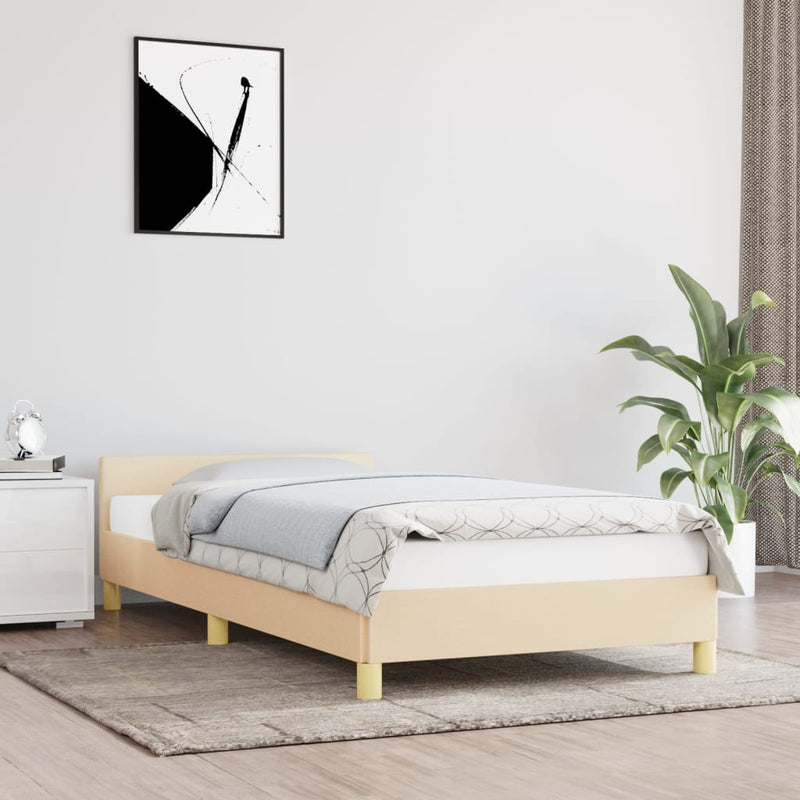 vidaXL krémszínű szövet ágykeret fejtámlával matrac nélkül 90x200 cm