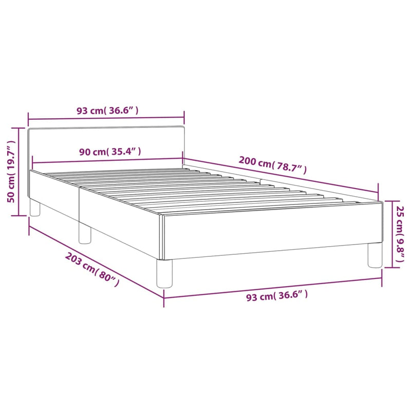 vidaXL krémszínű ágykeret fejtámlával matrac nélkül 90x200 cm