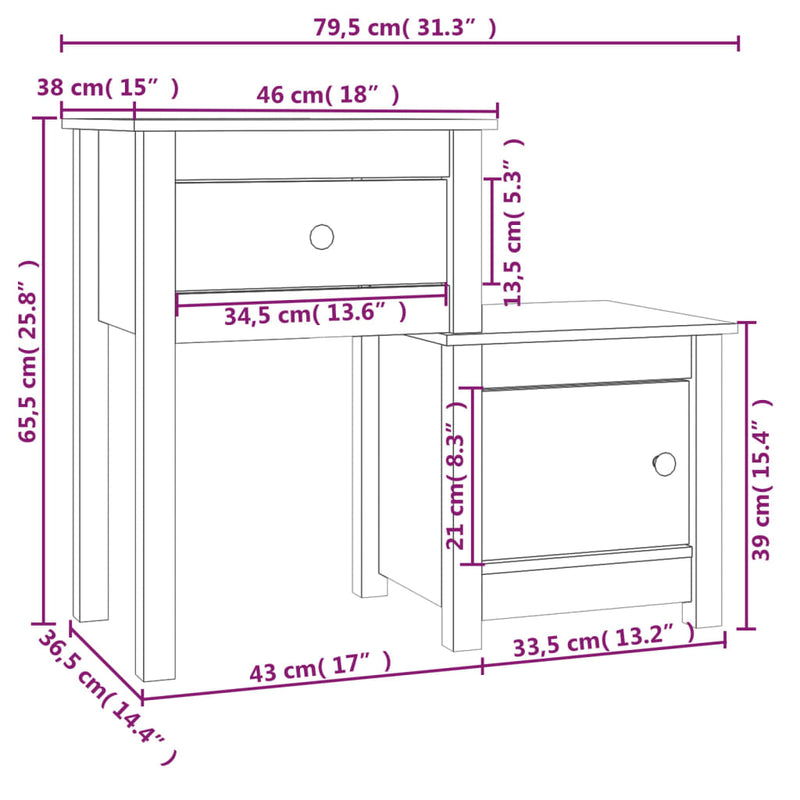 vidaXL tömör fenyőfa éjjeliszekrény 79,5 x 38 x 65,5 cm