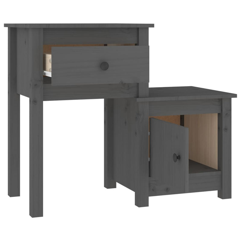 vidaXL 2 darab szürke tömör fenyőfa éjjeliszekrény 79,5 x 38 x 65,5 cm
