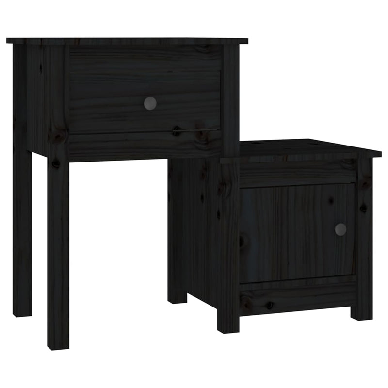 vidaXL 2 darab fekete tömör fenyőfa éjjeliszekrény 79,5 x 38 x 65,5 cm
