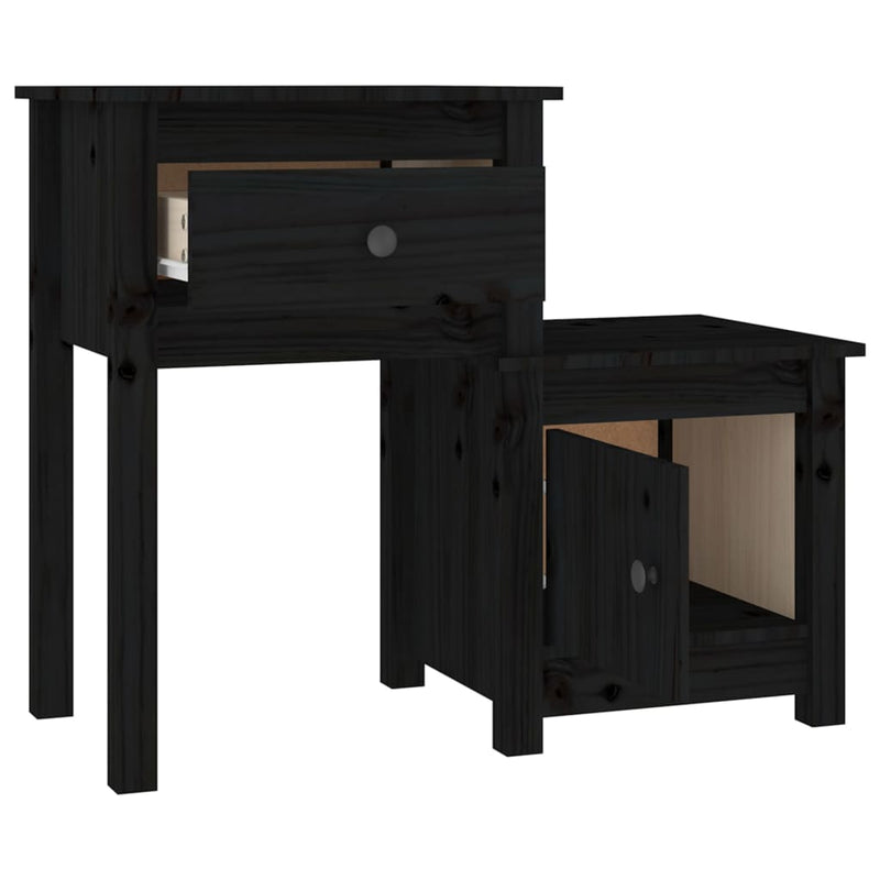 vidaXL 2 darab fekete tömör fenyőfa éjjeliszekrény 79,5 x 38 x 65,5 cm