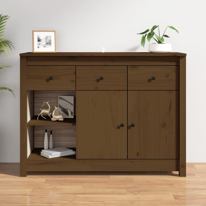 vidaXL mézbarna tömör fenyőfa tálalószekrény 100x35x74 cm