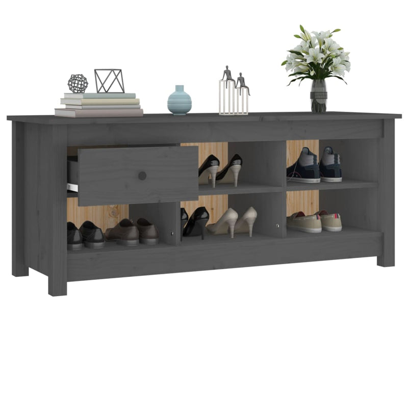 vidaXL szürke tömör fenyőfa cipősszekrény 110 x 38 x 45,5 cm