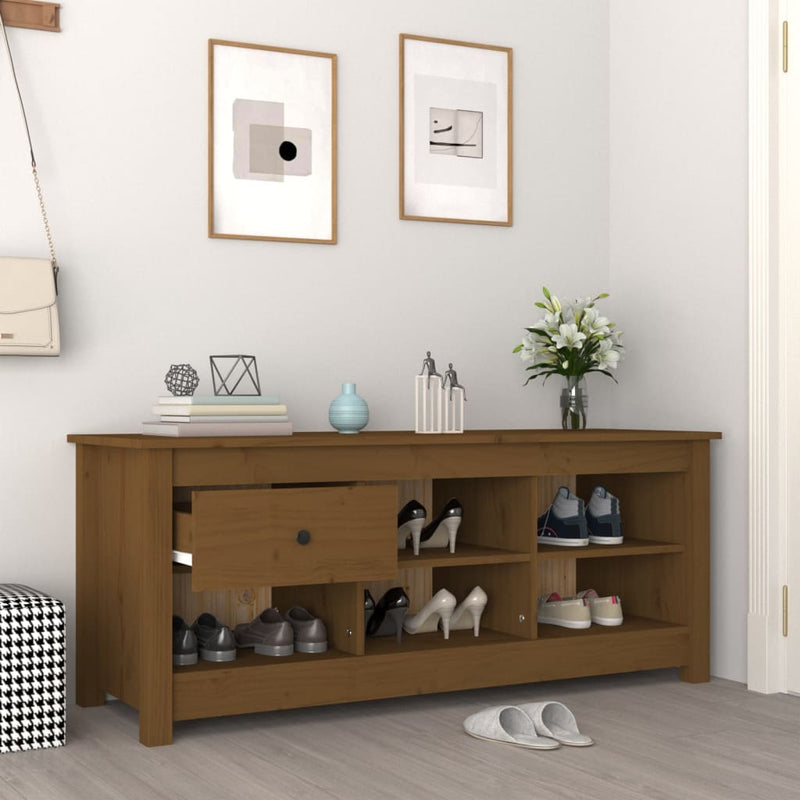 vidaXL mézbarna tömör fenyőfa cipősszekrény 110 x 38 x 45,5 cm