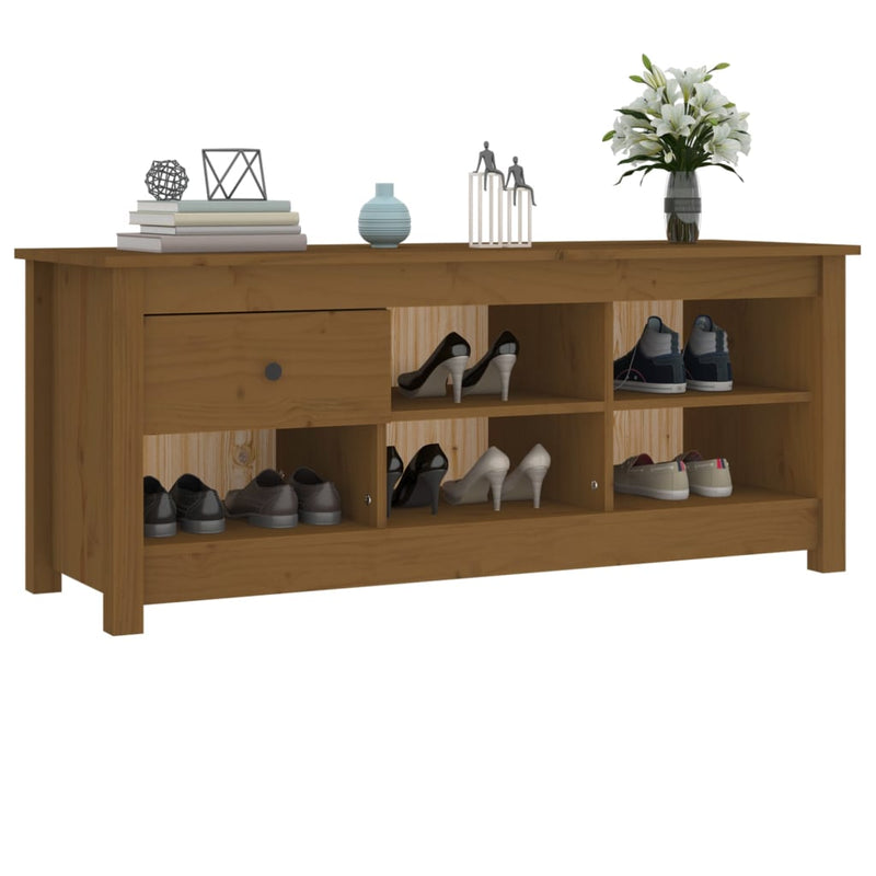 vidaXL mézbarna tömör fenyőfa cipősszekrény 110 x 38 x 45,5 cm
