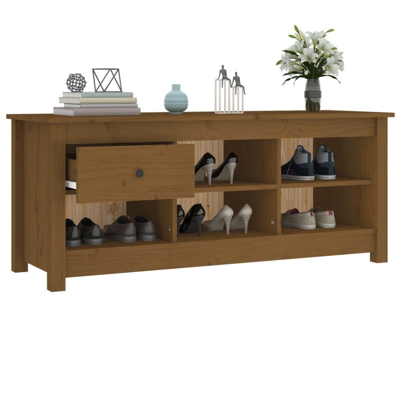 vidaXL mézbarna tömör fenyőfa cipősszekrény 110 x 38 x 45,5 cm