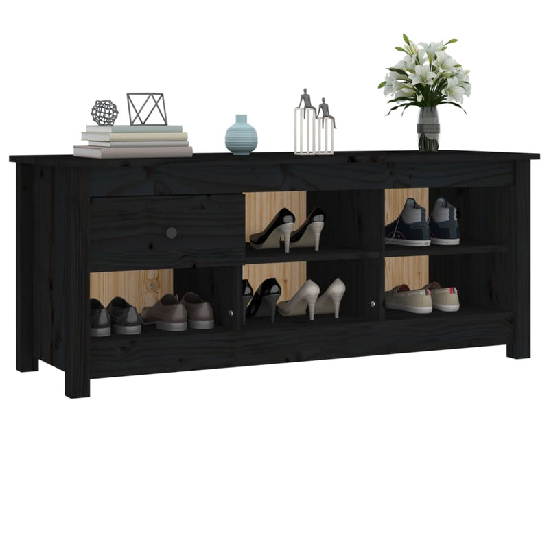 vidaXL fekete tömör fenyőfa cipősszekrény 110 x 38 x 45,5 cm
