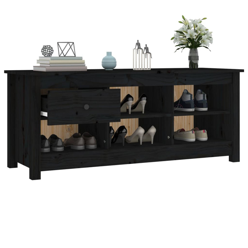 vidaXL fekete tömör fenyőfa cipősszekrény 110 x 38 x 45,5 cm