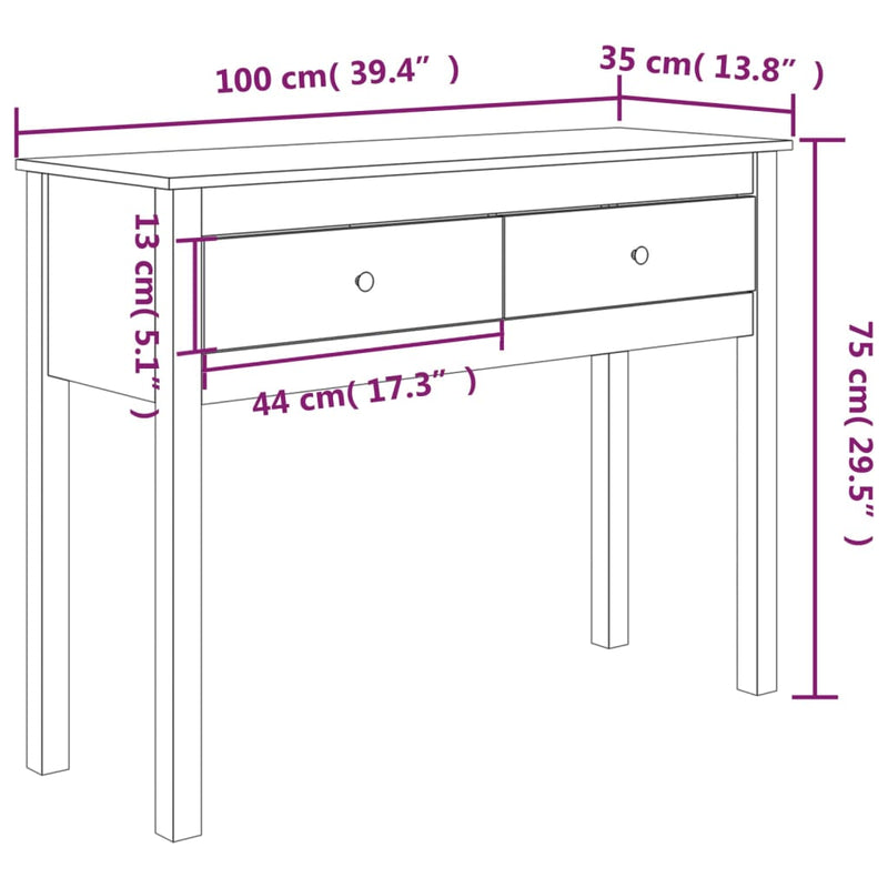 vidaXL mézbarna tömör fenyőfa tálalóasztal 100 x 35 x 75 cm