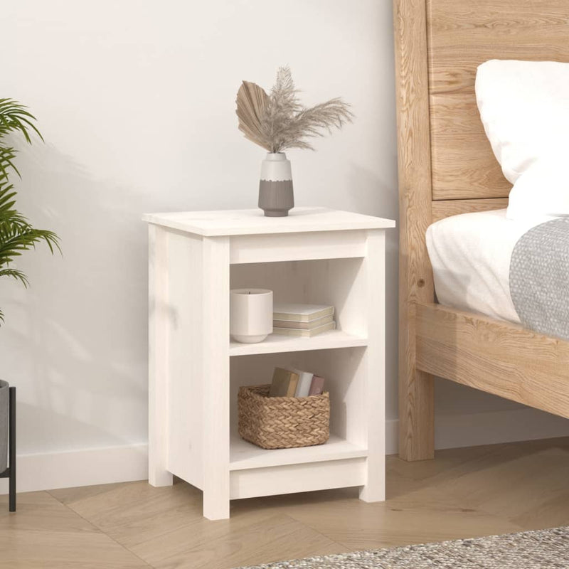 vidaXL 2 db fehér tömör fenyőfa éjjeliszekrény 40 x 35 x 55 cm