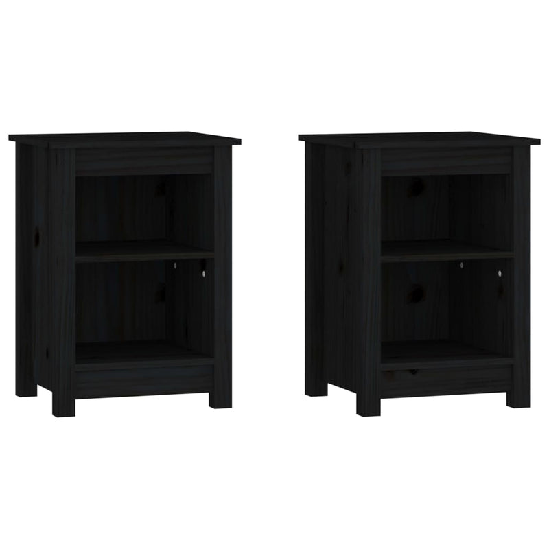 vidaXL 2 db fekete tömör fenyőfa éjjeliszekrény 40 x 35 x 55 cm