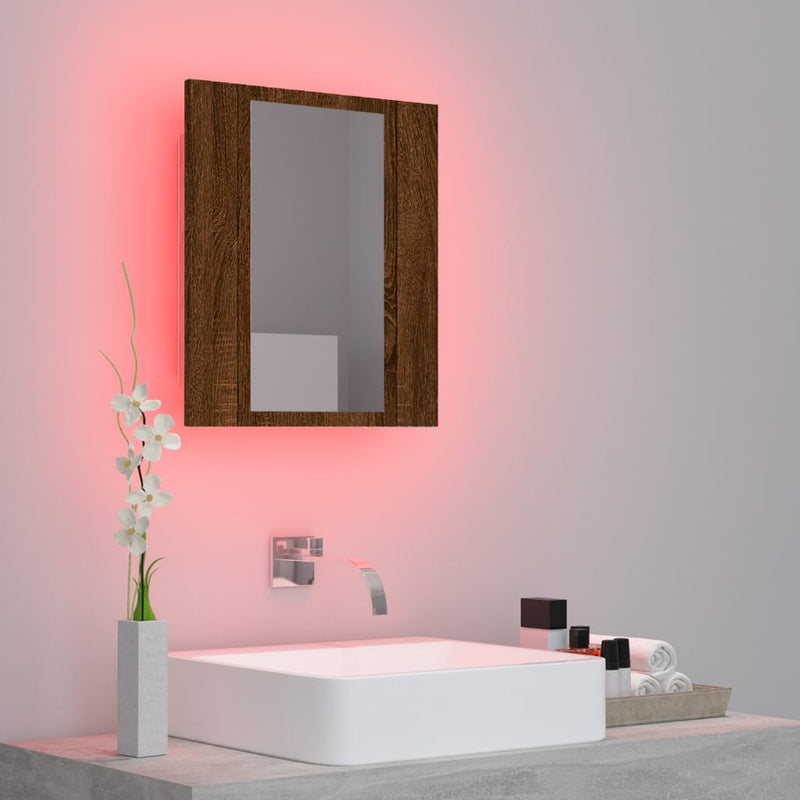 vidaXL barna tölgy szerelt fa tükrös szekrény LED-del 40 x 12 x 45 cm