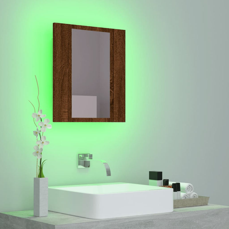 vidaXL barna tölgy szerelt fa tükrös szekrény LED-del 40 x 12 x 45 cm