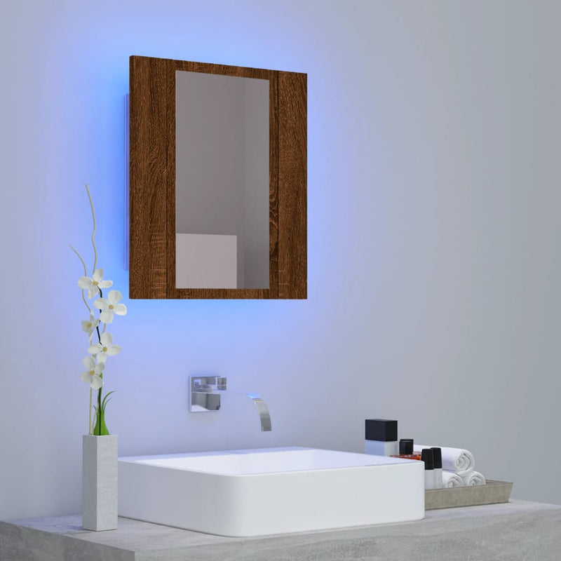 vidaXL barna tölgy szerelt fa tükrös szekrény LED-del 40 x 12 x 45 cm