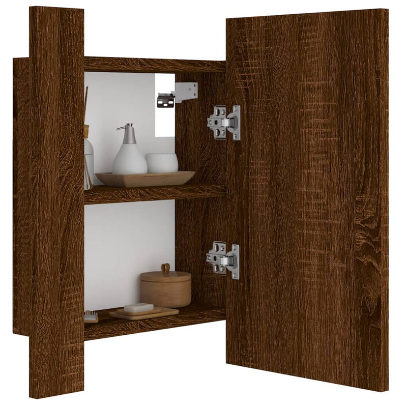 vidaXL barna tölgy szerelt fa tükrös szekrény LED-del 40 x 12 x 45 cm