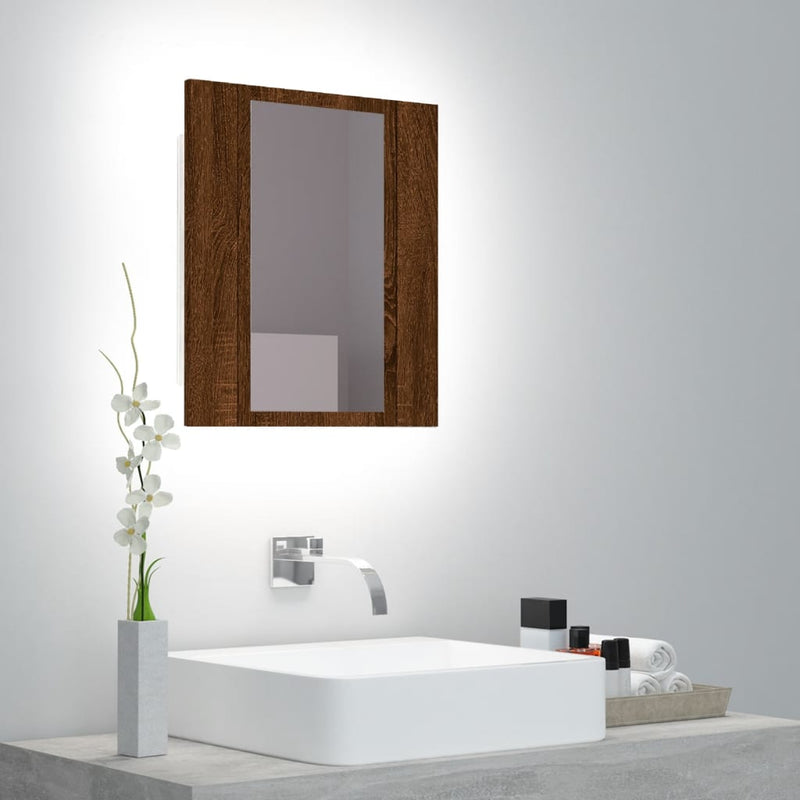 vidaXL barna tölgy szerelt fa tükrös szekrény LED-del 40 x 12 x 45 cm