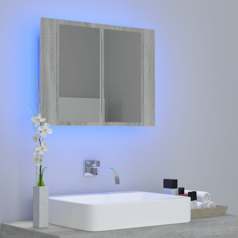 vidaXL szürke sonoma színű szerelt fa tükörszekrény LED-del 60x12x45cm