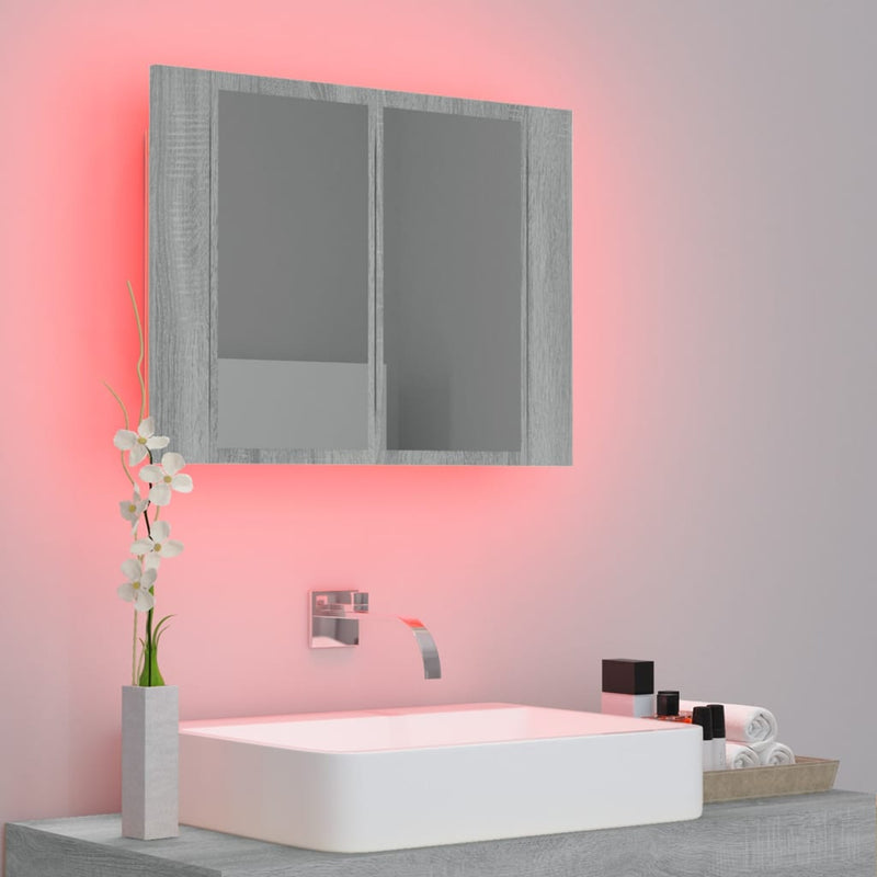vidaXL szürke sonoma színű szerelt fa tükörszekrény LED-del 60x12x45cm