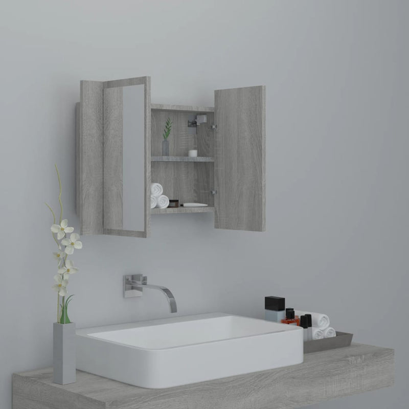 vidaXL szürke sonoma színű szerelt fa tükörszekrény LED-del 60x12x45cm