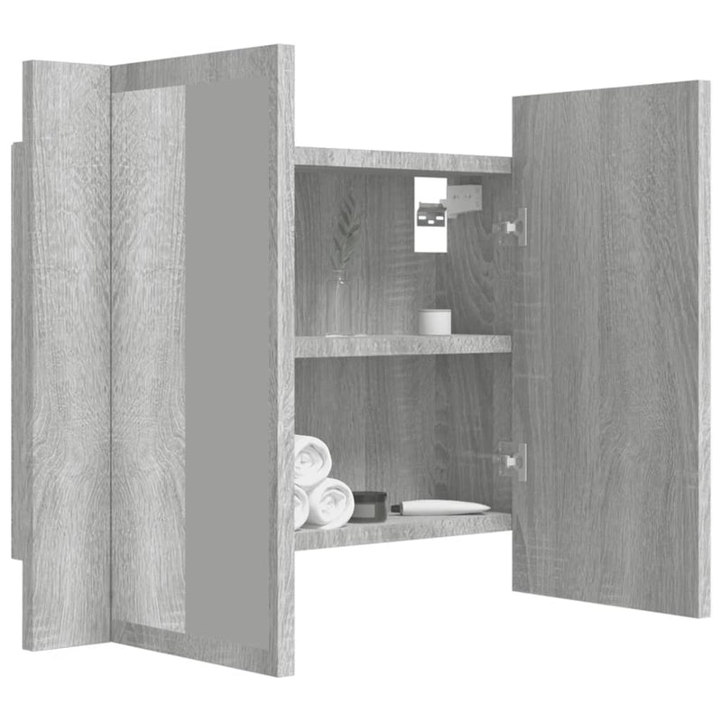 vidaXL szürke sonoma színű szerelt fa tükörszekrény LED-del 60x12x45cm