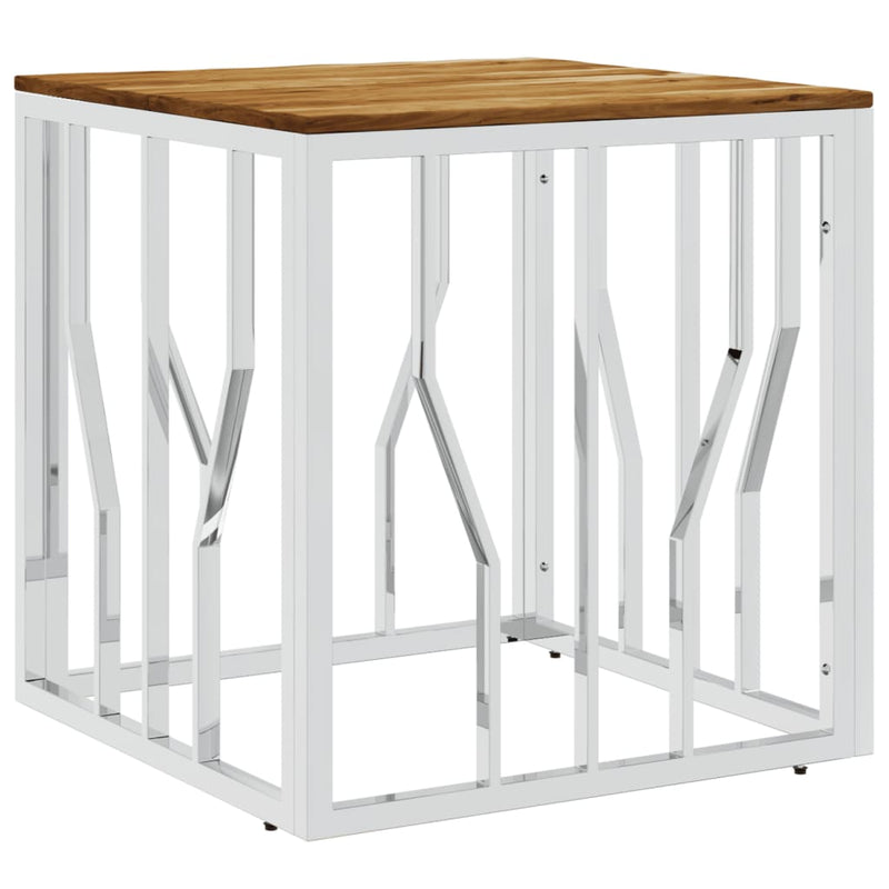 vidaXL ezüstszínű rozsdamentes acél és tömör akácfa dohányzóasztal