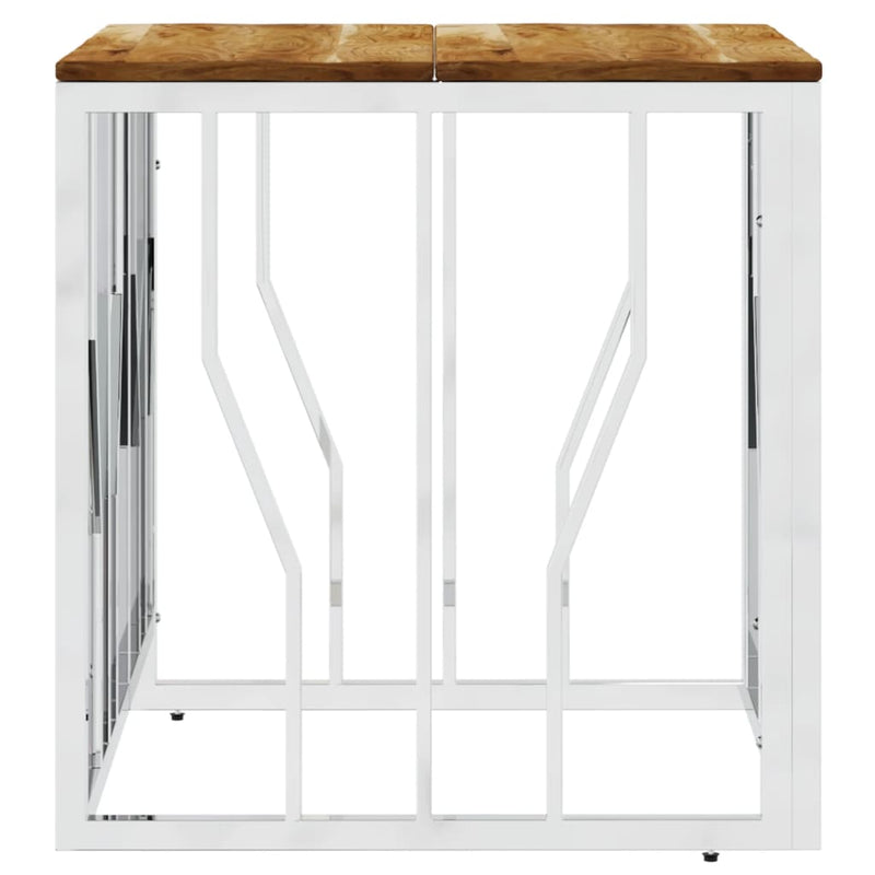 vidaXL ezüstszínű rozsdamentes acél és tömör akácfa dohányzóasztal