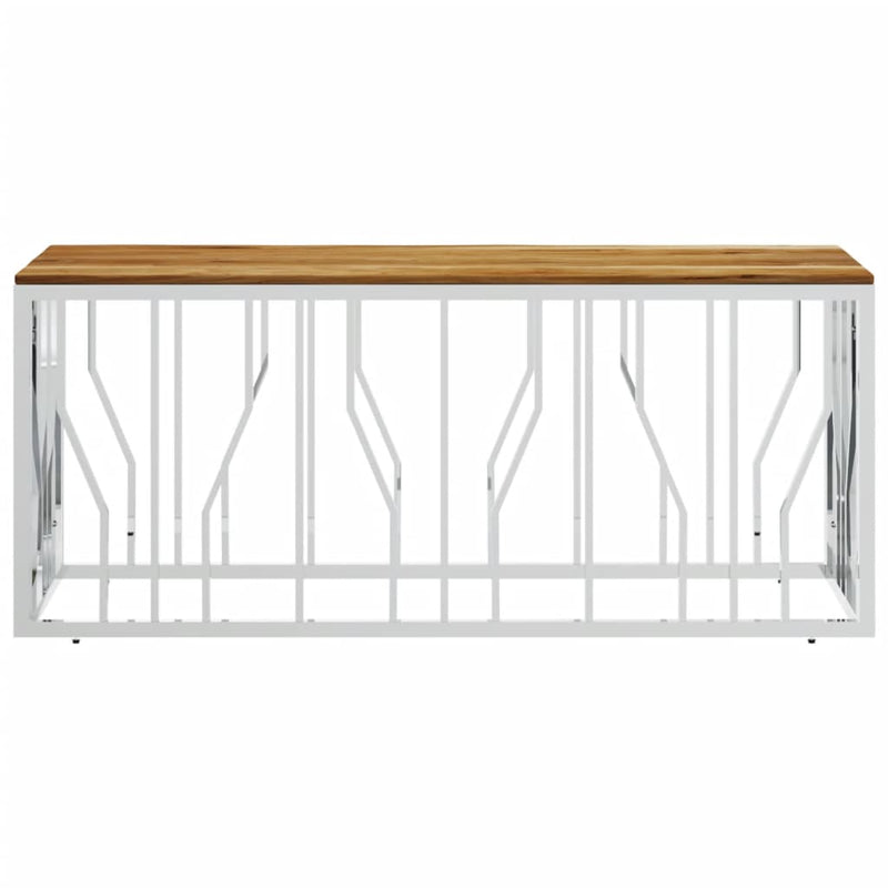 vidaXL ezüstszínű rozsdamentes acél és tömör akácfa dohányzóasztal