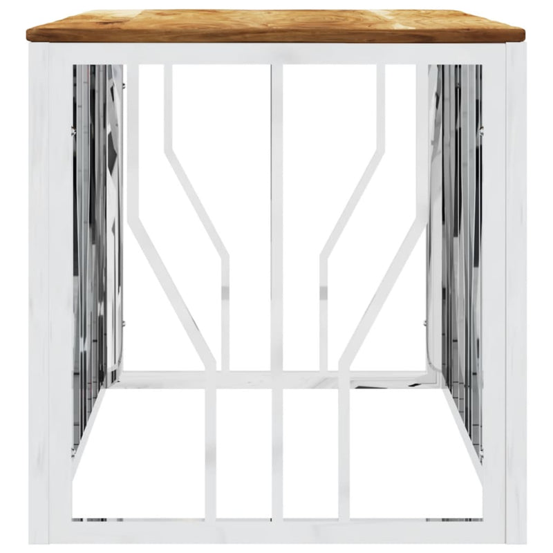 vidaXL ezüstszínű rozsdamentes acél és tömör akácfa dohányzóasztal