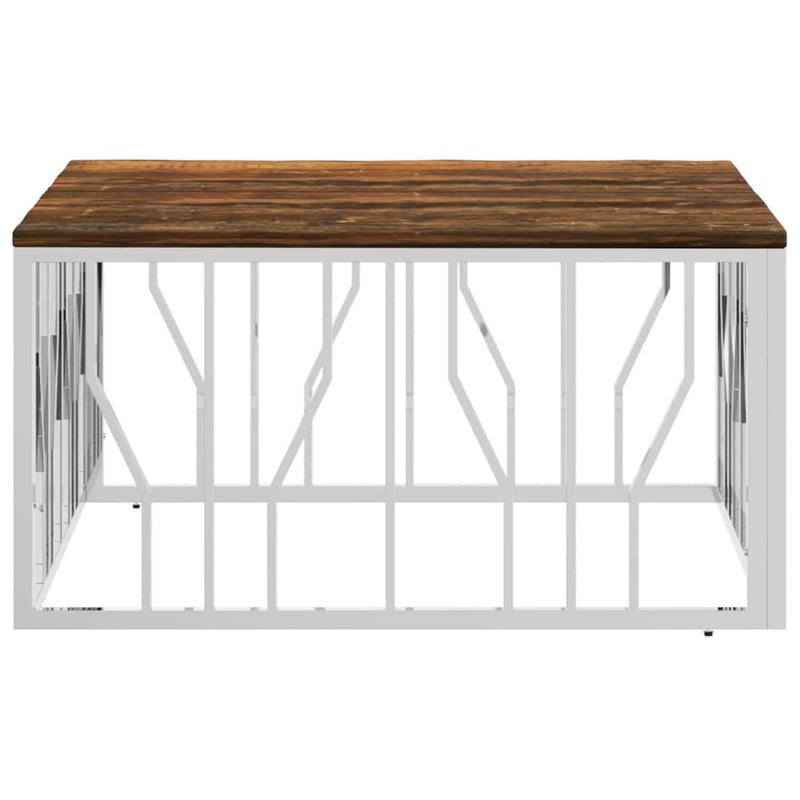 vidaXL ezüstszínű rozsdamentes acél és tömör fa dohányzóasztal