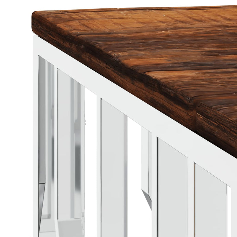 vidaXL ezüstszínű rozsdamentes acél és tömör fa dohányzóasztal