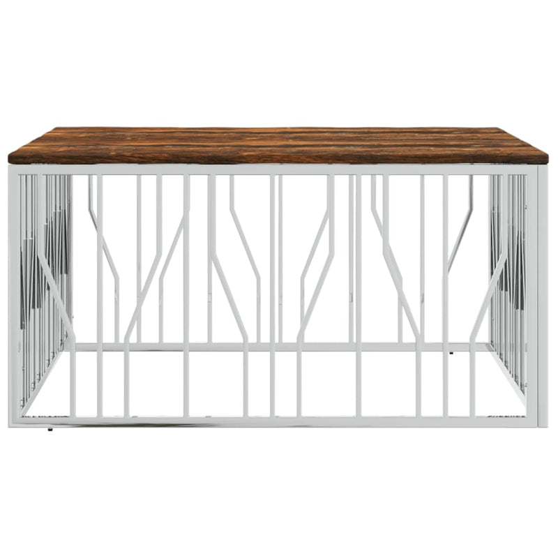 vidaXL ezüstszínű rozsdamentes acél és tömör fa dohányzóasztal