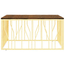 vidaXL aranyszínű rozsdamentes acél és tömör fa dohányzóasztal