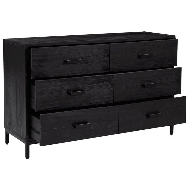 vidaXL fekete tömör újrahasznosított fenyő tálalószekrény 110x35x70cm