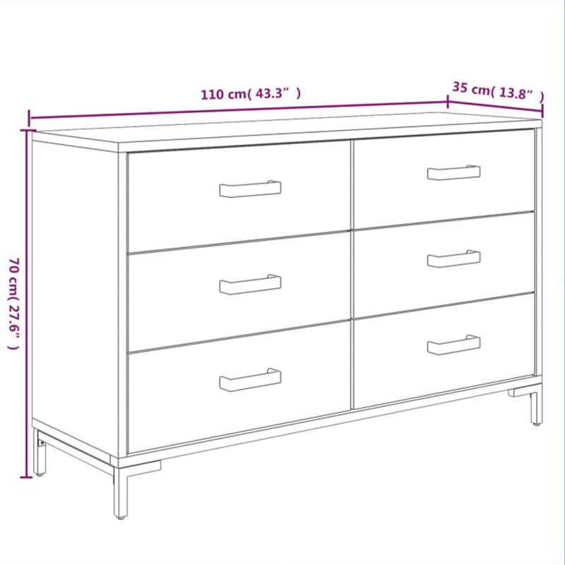 vidaXL fekete tömör újrahasznosított fenyő tálalószekrény 110x35x70cm