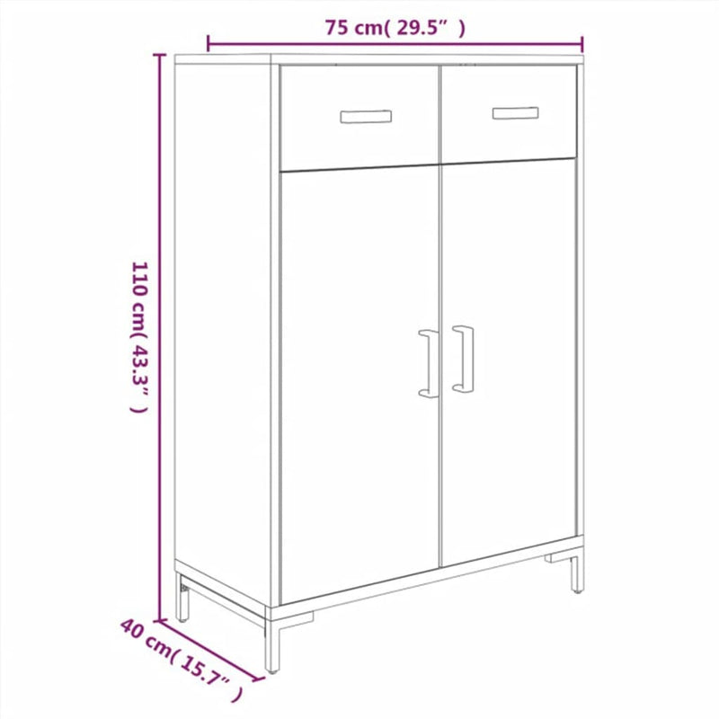 vidaXL fekete tömör újrahasznosított fenyőfa cipőtartó 75x40x110 cm